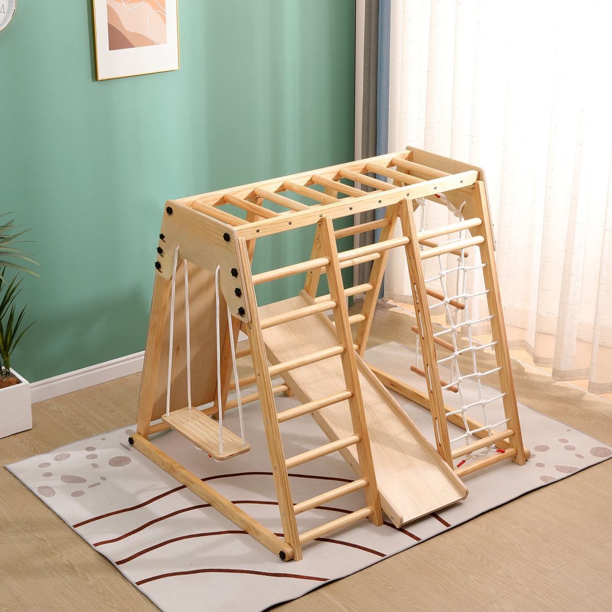 Kids Indoor Large Gym Wooden Climber Set