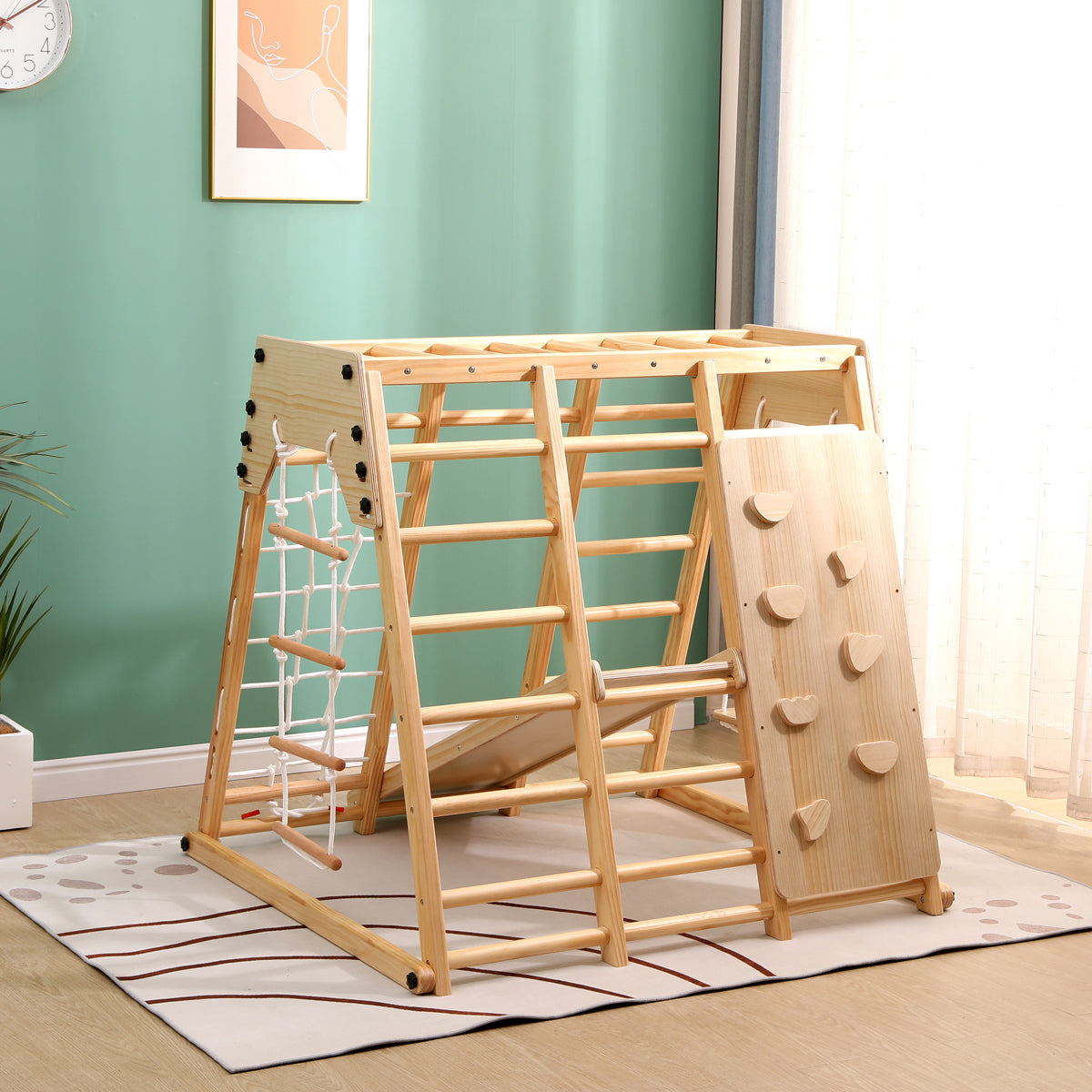 YOZZI Kids Indoor Large Gym Wooden Climber Set