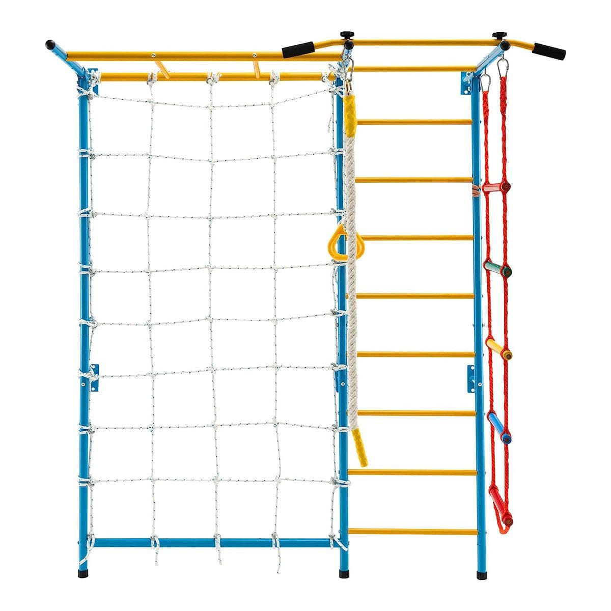 7 In 1 Climbing Wall for Kids, Indoor Kids Gym Set for Exercise, Steel Ladder Wall Set with Wall Ladder, Pull-up Bar, Climbing Rope and Gymnastic Rings, Climber Ladder