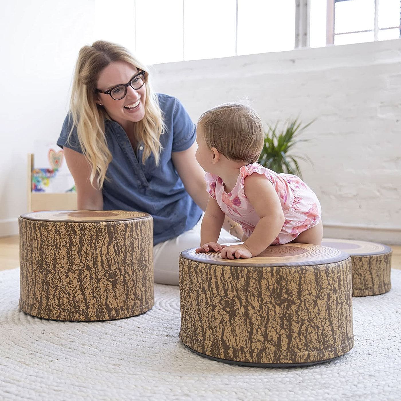 Tree Stump Stool Set, Toddler Climbing and Stepping Logs - 3 Pieces