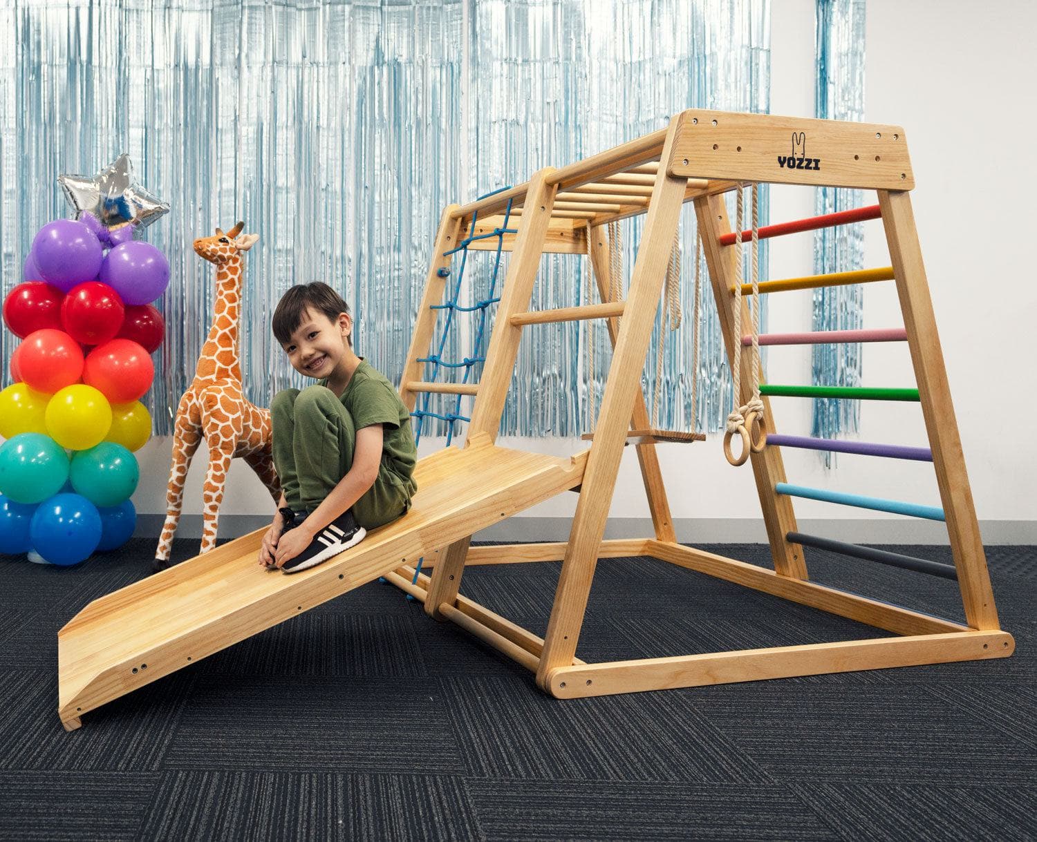 MEMAX Indoor Wooden Play Gym with Slide, Swing & Climber