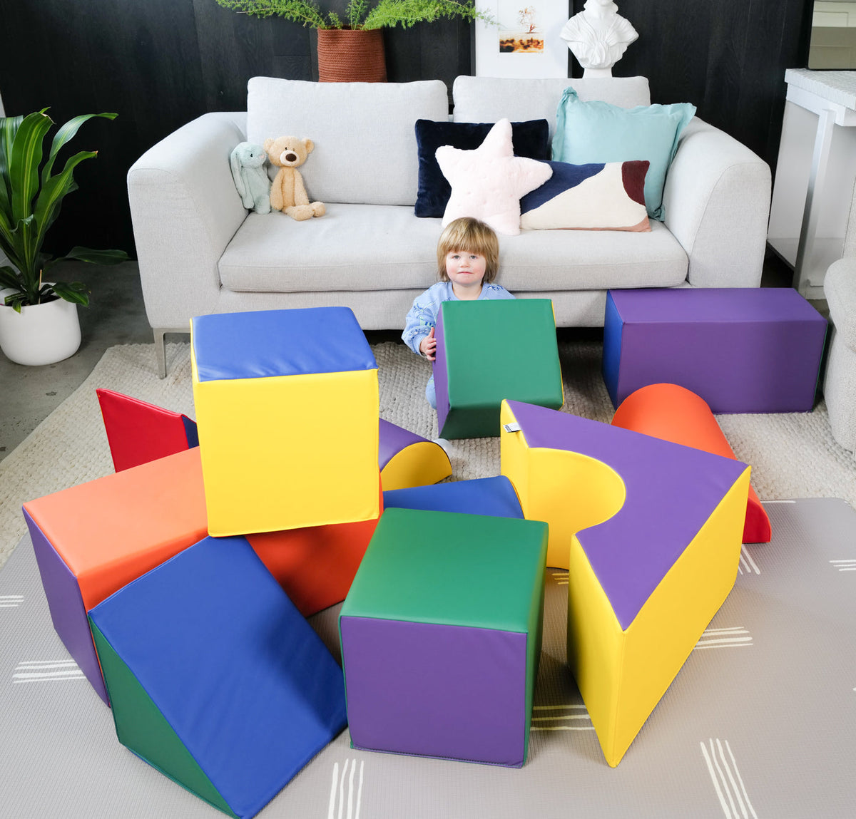 YOZZI Sensory Large Soft Building Blocks, Indoor Foam Block Castle Playset - 11 Piece