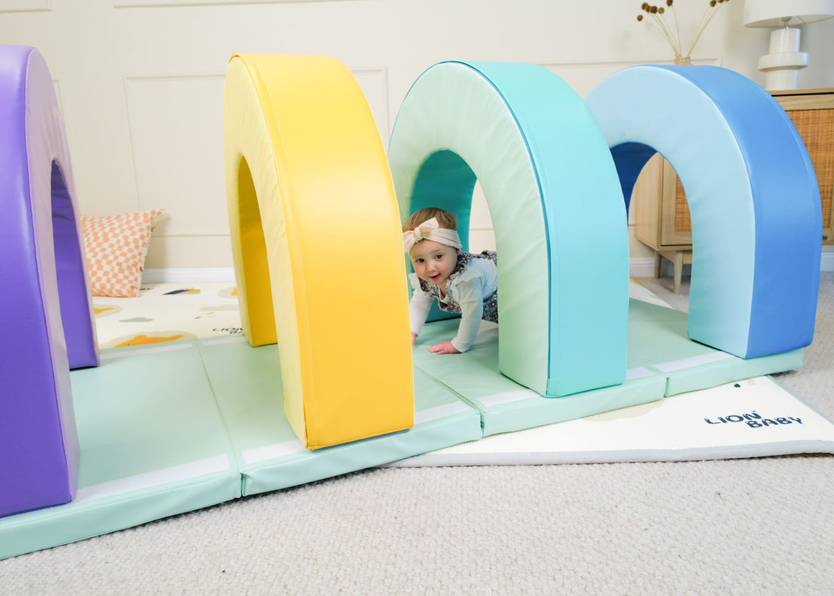 YOZZI Baby Playroom Soft Arch Tunnel Set of 4 with Crawling Mat