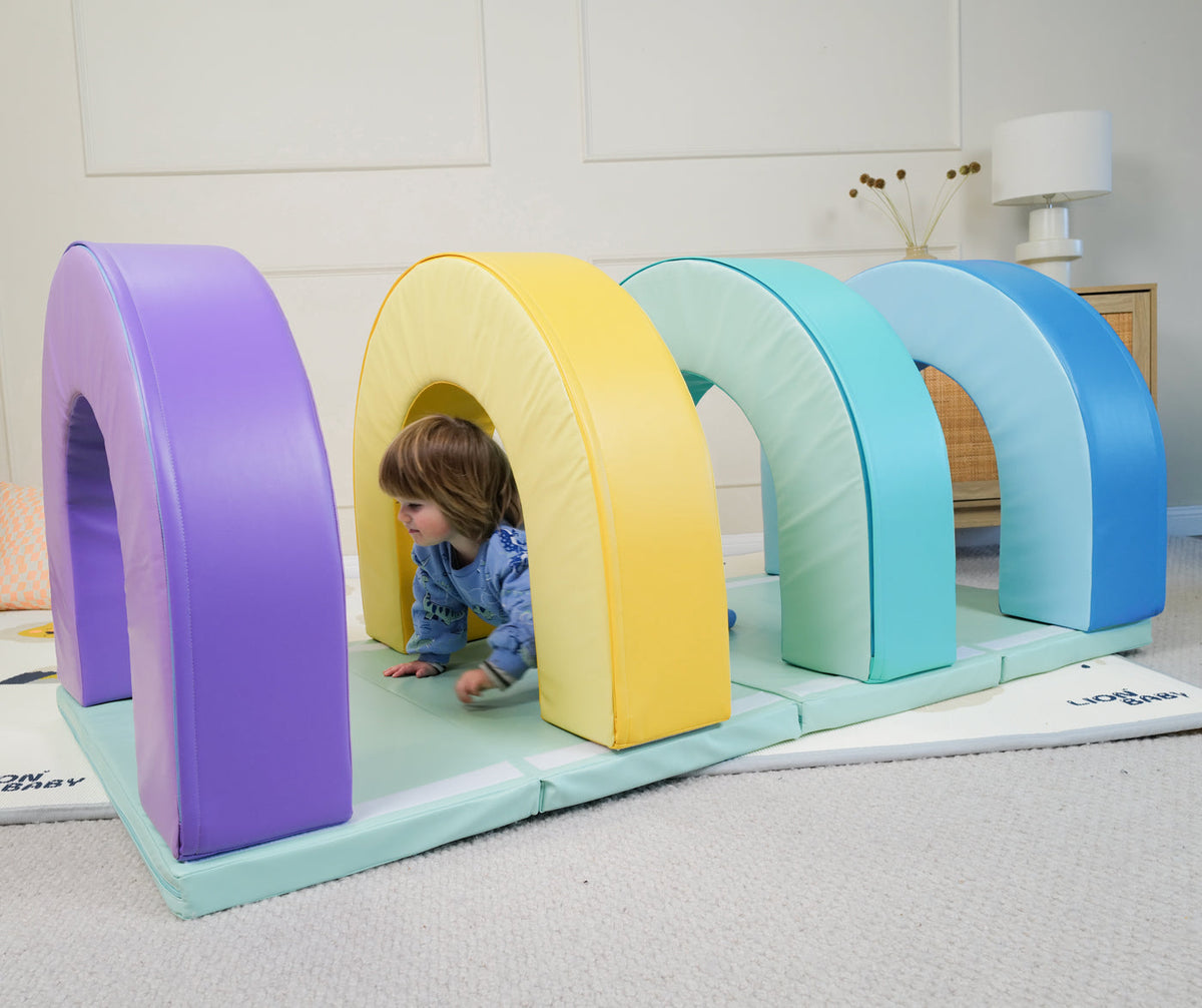 YOZZI Baby Playroom Soft Arch Tunnel Set of 4 with Crawling Mat