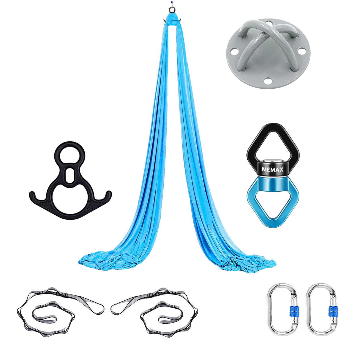 MEMAX Aerial Silks Yoga Swing Hammock Set - 100% Luxury Nylon Tricot Silks, Full Rigging Hardware