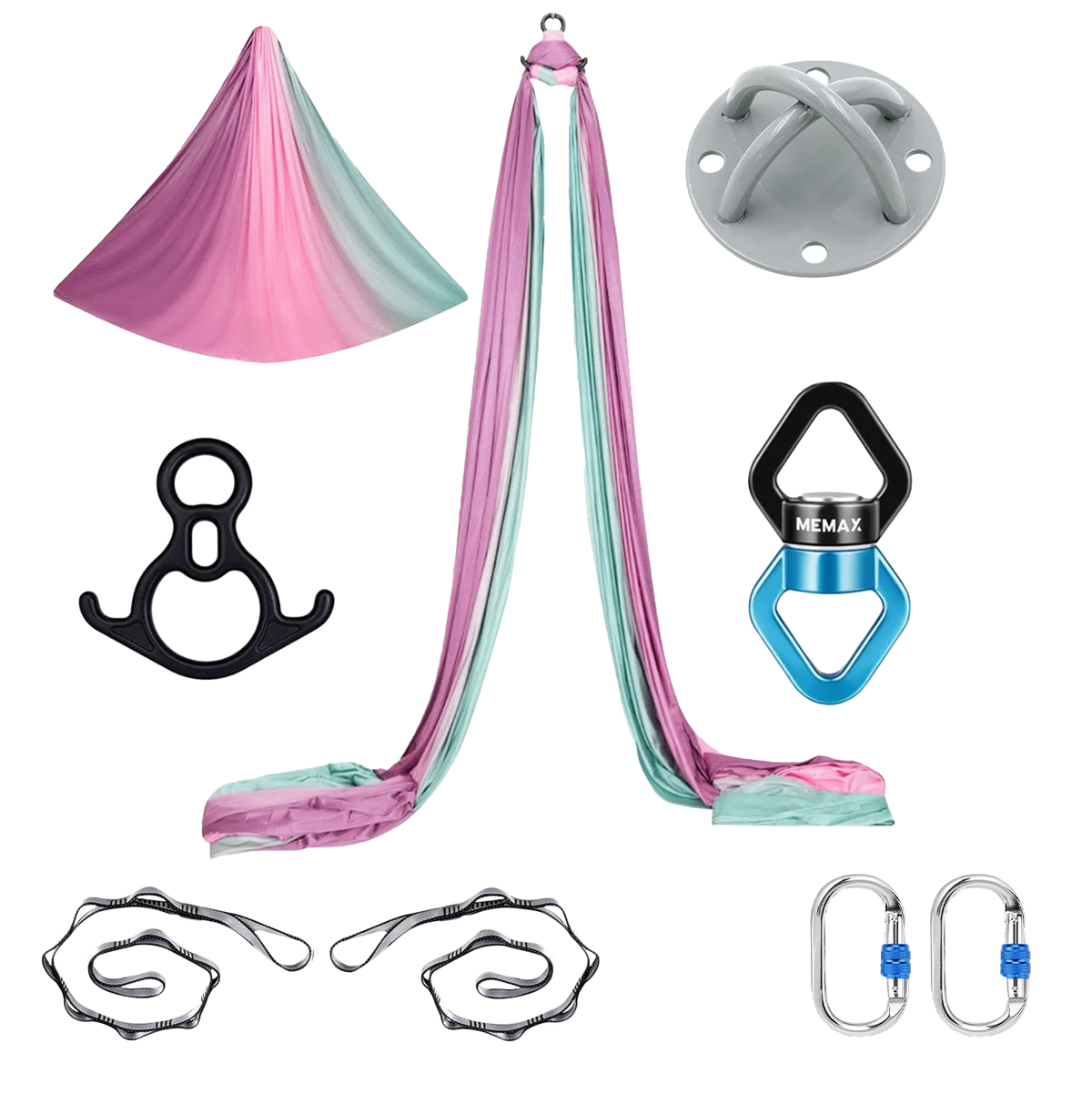 MEMAX Aerial Silks Yoga Swing Hammock Set - 100% Luxury Nylon Tricot Silks, Full Rigging Hardware