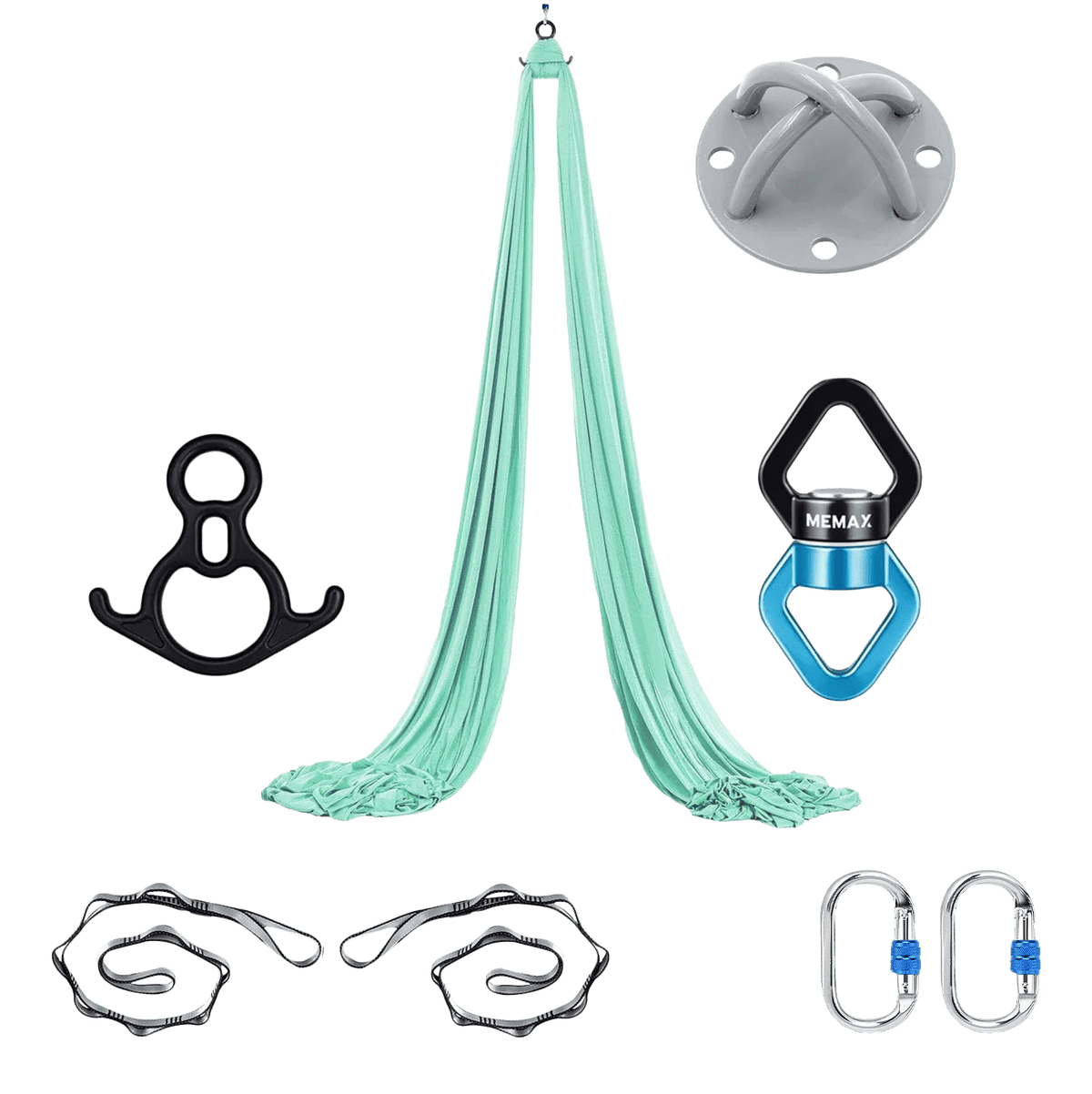 MEMAX Aerial Silks Yoga Swing Hammock Set - 100% Luxury Nylon Tricot Silks, Full Rigging Hardware