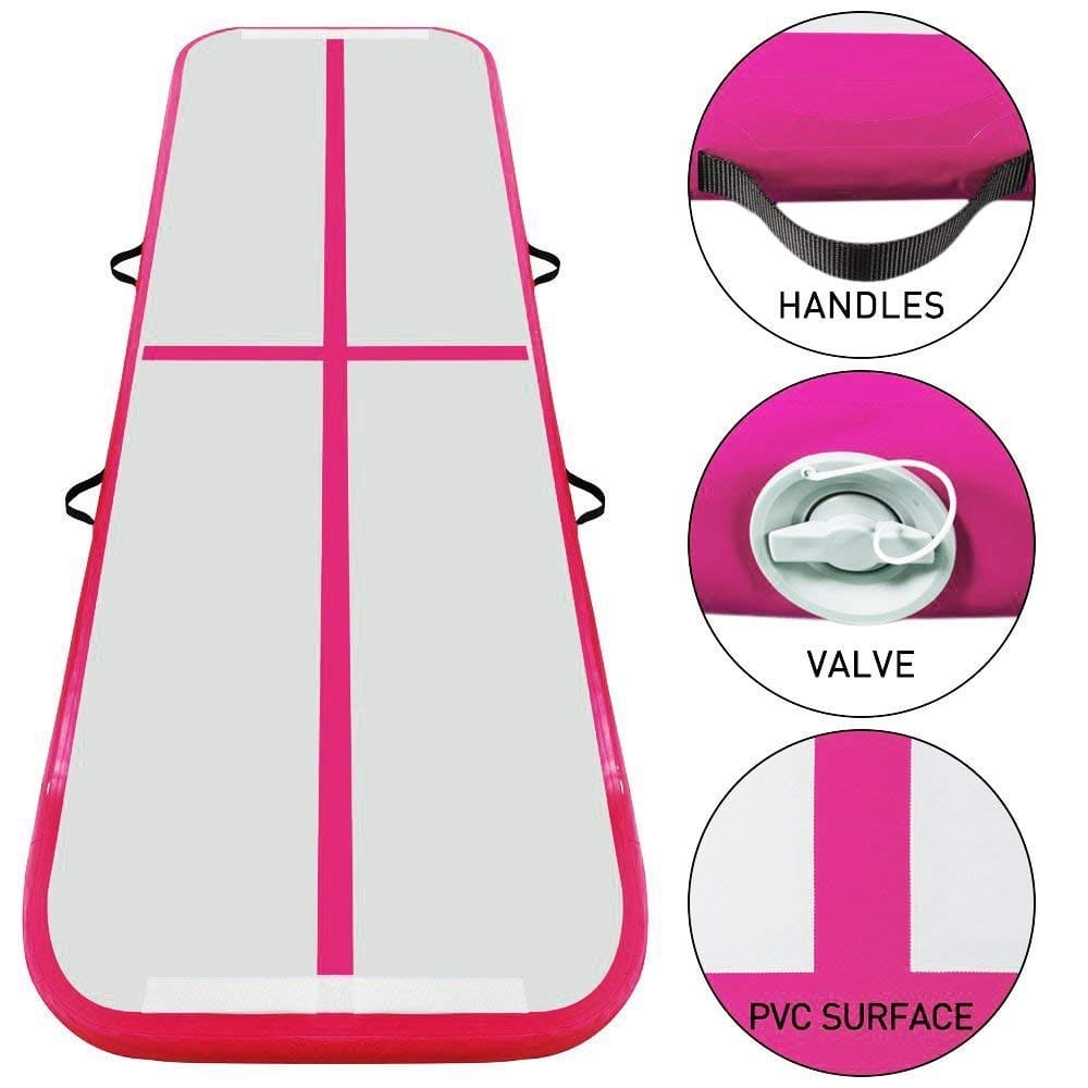 3x1M Inflatable Air Track Mat Tumbling Floor Home Gymnastics Mat Pink with Electric Pump