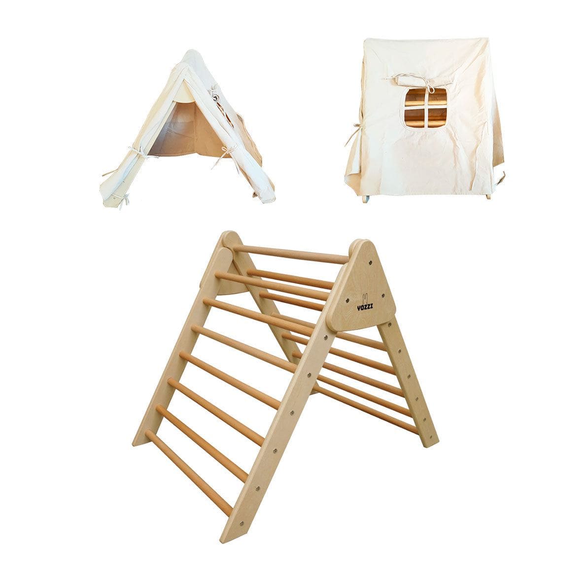 Pikler Foldable Wooden Climbing Triangle with Tent